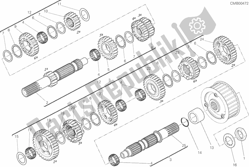 All parts for the Gear Box of the Ducati Diavel Xdiavel S 1260 2017
